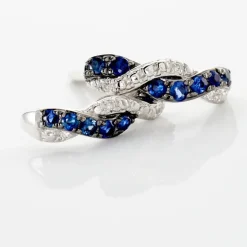 Boucles D'oreilles Puces Ligera Or Blanc Saphir Et Diamant-Histoire d'Or Discount