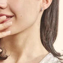 Boucles D'oreilles Puces Ligera Or Blanc Saphir Et Diamant-Histoire d'Or Discount