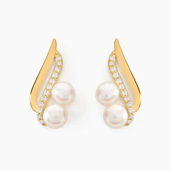 Boucles D'oreilles Puces Loeva Or Jaune Perle De Culture Et Oxyde-Histoire d'Or Hot