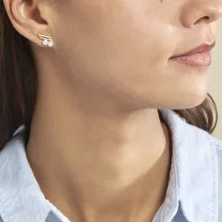 Boucles D'oreilles Puces Loeva Or Jaune Perle De Culture Et Oxyde-Histoire d'Or Hot