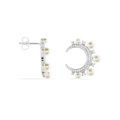 Boucles D'oreilles Puces Moon Argent Perle D'imitation Et Oxyde-LAETIZIA New