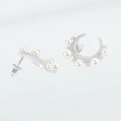 Boucles D'oreilles Puces Moon Argent Perle D'imitation Et Oxyde-LAETIZIA New