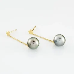 Histoire d'Or Boucles D'oreilles Puces Marie-noela Or Jaune Perle De Tahiti