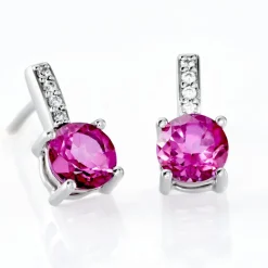 Histoire d'Or Boucles D'oreilles Puces Noora Or Blanc Topaze Rose Oxyde De Zirconium