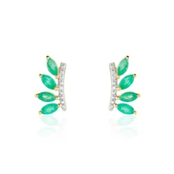 Histoire d'Or Boucles D'oreilles Puces Navette Or Jaune Emeraude Diamant