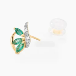 Histoire d'Or Boucles D'oreilles Puces Or Bicolore Petale Emeraude Diamant