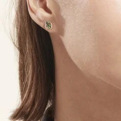Histoire d'Or Boucles D'oreilles Puces Or Bicolore Petale Emeraude Diamant