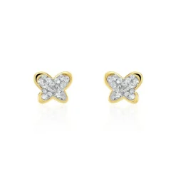 Histoire d'Or Boucles D'oreilles Puces Or Jaune Cercis Strass