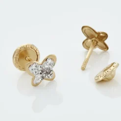 Histoire d'Or Boucles D'oreilles Puces Or Jaune Cercis Strass