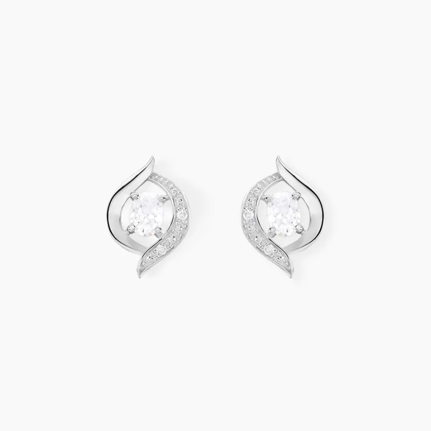 Boucles D'oreilles Puces Or Blanc Lydia Oxydes De Zirconium-Histoire d'Or Online