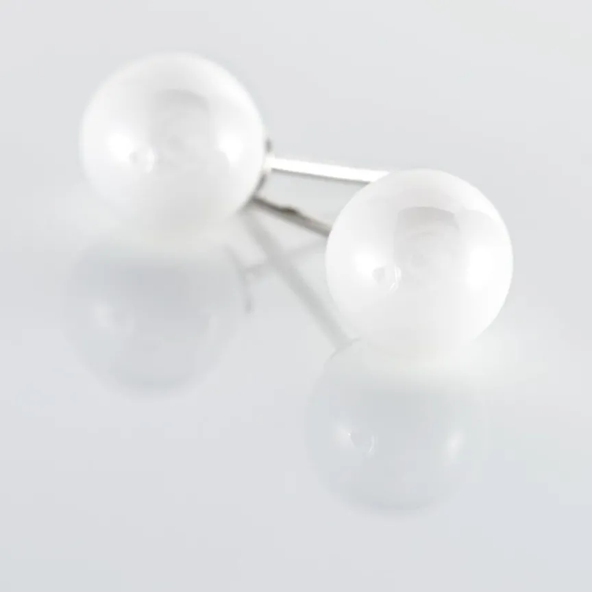Boucles D'oreilles Puces Orbe Argent Blanc Céramique-Histoire d'Or Outlet