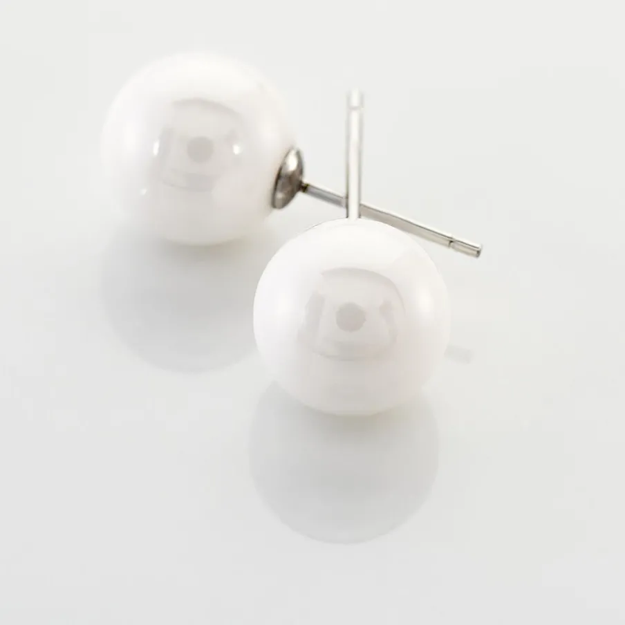 Histoire d'Or Boucles D'oreilles Puces Orbe Argent Blanc Céramique