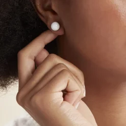 Histoire d'Or Boucles D'oreilles Puces Orbe Argent Blanc Céramique