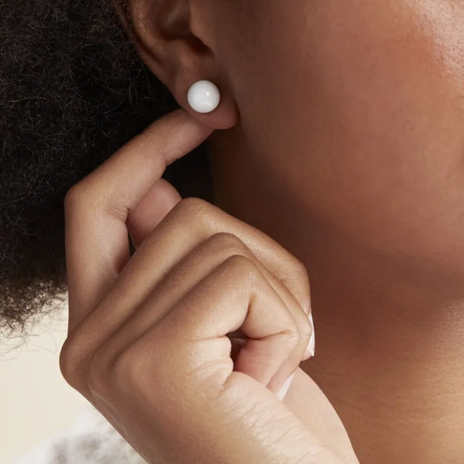 Histoire d'Or Boucles D'oreilles Puces Orbe Argent Blanc Céramique