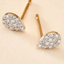 Histoire d'Or Boucles D'oreilles Puces Pear C Or Jaune Diamant