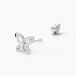 Histoire d'Or Boucles D'oreilles Puces Papillon Or Blanc Diamant