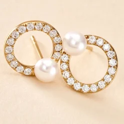 Boucles D'oreilles Puces Piety Or Jaune Perle De Culture Oxyde-Histoire d'Or Best