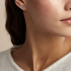 Boucles D'oreilles Puces Purple Bloom Argent Blanc Oxyde De Zirconium-Histoire d'Or Sale