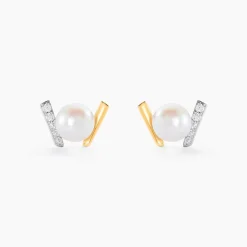 Histoire d'Or Boucles D'oreilles Puces Pearly Or Jaune Perle De Culture Oxyde
