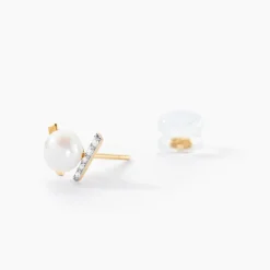 Histoire d'Or Boucles D'oreilles Puces Pearly Or Jaune Perle De Culture Oxyde