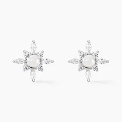 Boucles D'oreilles Puces Rhoda Argent Blanc Perle De Culture Oxyde-Histoire d'Or Sale