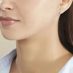 Histoire d'Or Boucles D'oreilles Puces Rosalyne Or Blanc Saphir Et Diamant