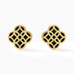 Boucles D'oreilles Puces Rosalite Or Jaune Malachite-Histoire d'Or