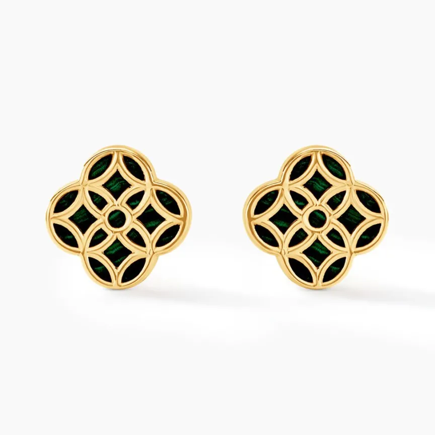 Boucles D'oreilles Puces Rosalite Or Jaune Malachite-Histoire d'Or