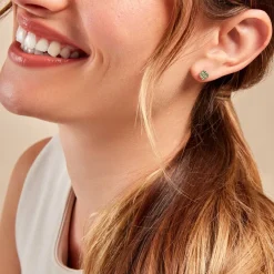 Boucles D'oreilles Puces Rosalite Or Jaune Malachite-Histoire d'Or