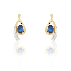 Histoire d'Or Boucles D'oreilles Puces Sagesse Or Jaune Saphir Et Diamant
