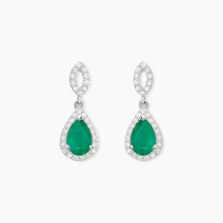 Histoire d'Or Boucles D'oreilles Puces Sissi Or Blanc Diamant Et Emeraude