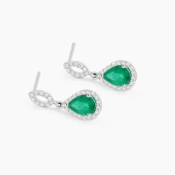 Histoire d'Or Boucles D'oreilles Puces Sissi Or Blanc Diamant Et Emeraude