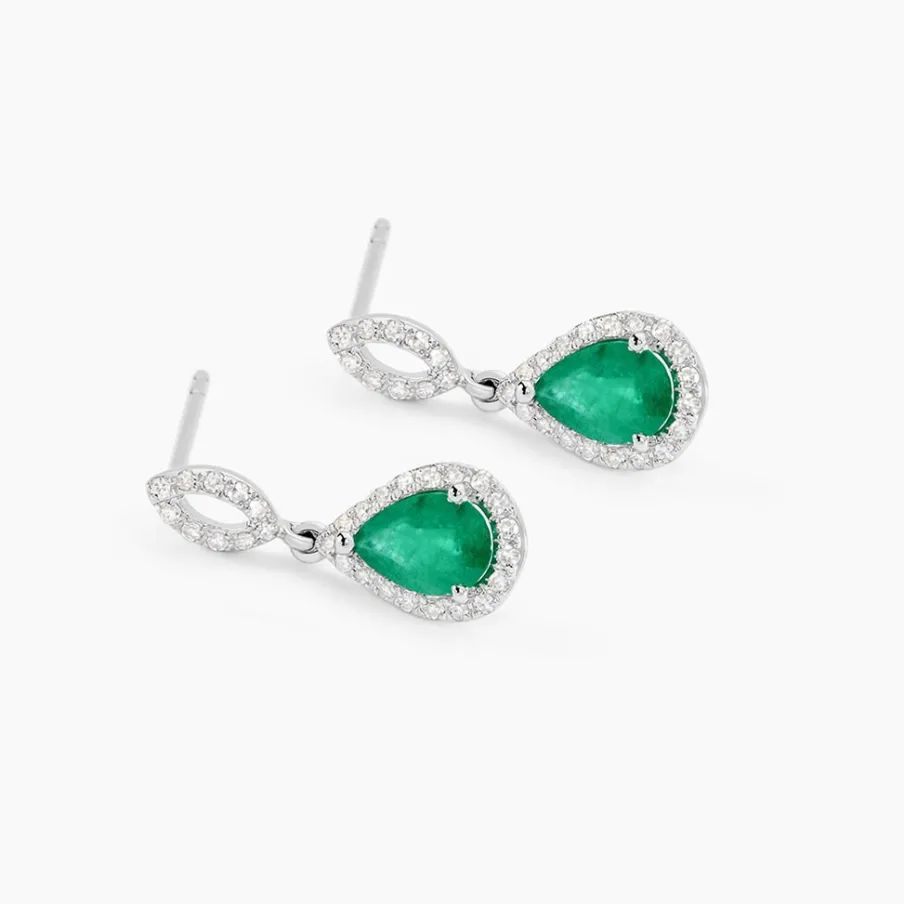 Histoire d'Or Boucles D'oreilles Puces Sissi Or Blanc Diamant Et Emeraude