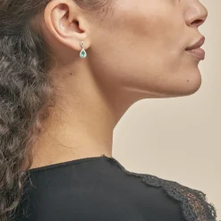 Histoire d'Or Boucles D'oreilles Puces Sissi Or Blanc Diamant Et Emeraude