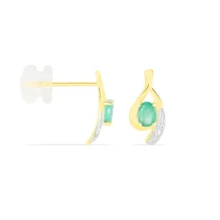 Histoire d'Or Boucles D'oreilles Puces Sagesse Or Jaune Emeraude Et Diamant