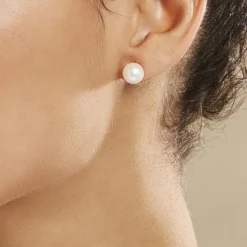 Boucles D'oreilles Puces Suki Or Jaune Perle De Culture-Histoire d'Or New