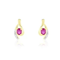 Boucles D'oreilles Puces Sagesse Or Jaune Rubis Et Diamant-Histoire d'Or