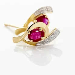 Boucles D'oreilles Puces Sagesse Or Jaune Rubis Et Diamant-Histoire d'Or