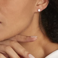 Boucles D'oreilles Puces Solene Argent Blanc Céramique-Histoire d'Or Discount