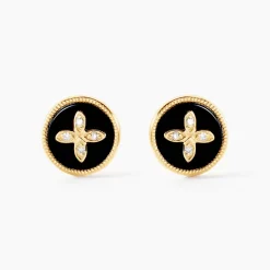 Histoire d'Or Boucles D'oreilles Puces Talisman Or Jaune Agate Diamant