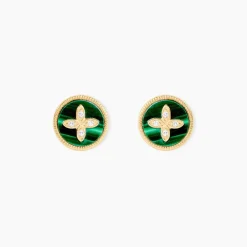 Boucles D'Oreilles Puces Talisman Or Jaune Malachite Diamant-Histoire d'Or Best