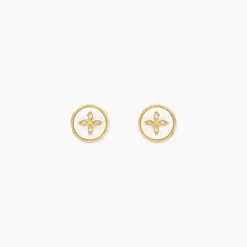 Boucles D'oreilles Puces Talisman Or Jaune Nacre Diamant-Histoire d'Or Sale