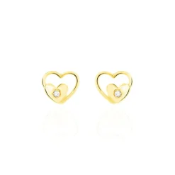 Boucles D'oreilles Puces Terentille Coeur Or Jaune Oxyde De Zirconium-Histoire d'Or Online