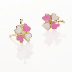 Histoire d'Or Boucles D'oreilles Puces Trefle Email Or Jaune