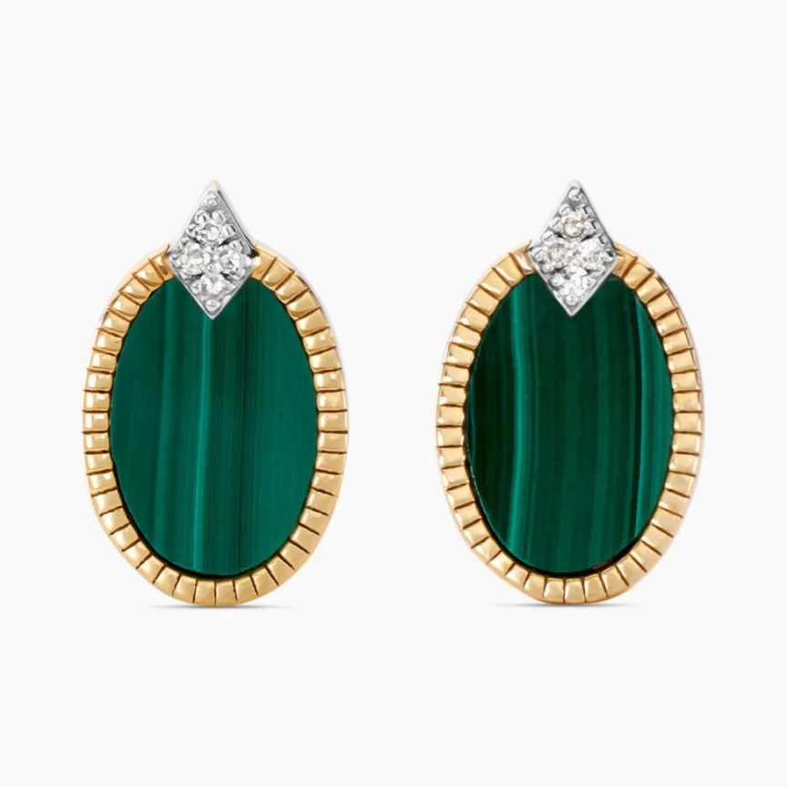 Boucles D'oreilles Puces Tahina Or Jaune Malachite Diamant-Histoire d'Or Online