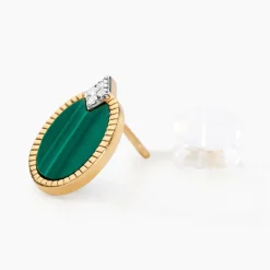 Boucles D'oreilles Puces Tahina Or Jaune Malachite Diamant-Histoire d'Or Online
