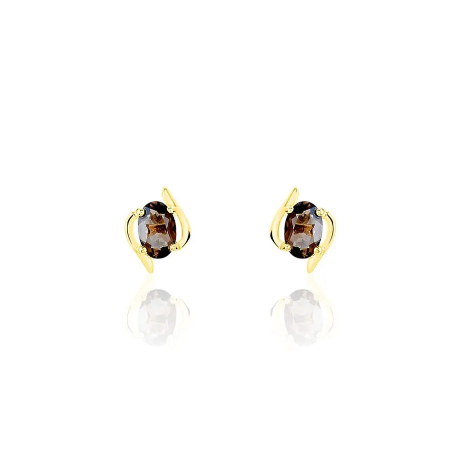 Histoire d'Or Boucles D'oreilles Puces Vrille Ovale Or Jaune Quartz