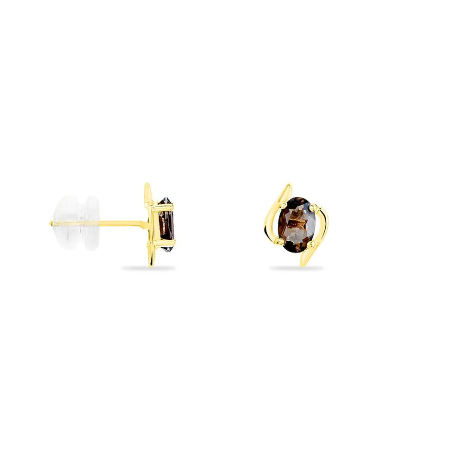 Histoire d'Or Boucles D'oreilles Puces Vrille Ovale Or Jaune Quartz