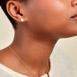 Boucles D'oreilles Puces Vintage Love Plaqué Or Jaune Pierre De Lune-Histoire d'Or Discount