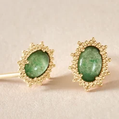 Boucles D'oreilles Puces Vintage Love Plaqué Or Jaune Aventurine-Histoire d'Or Outlet